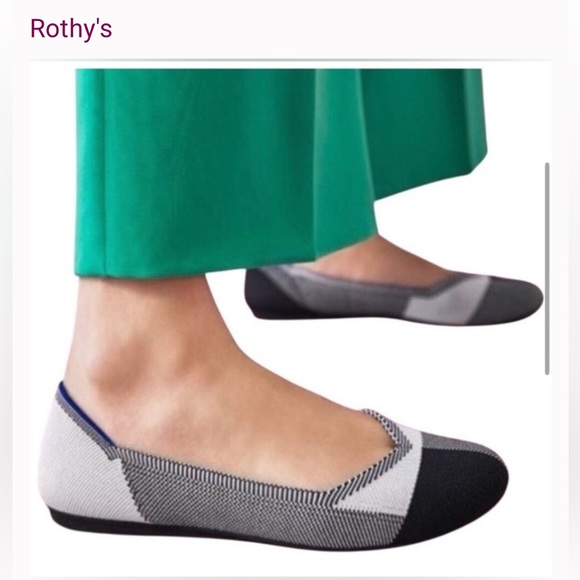 Rothy’s Womens Size 6 Round Toe Cream Black Plaid Flats Shoes - Picture 8 of 8